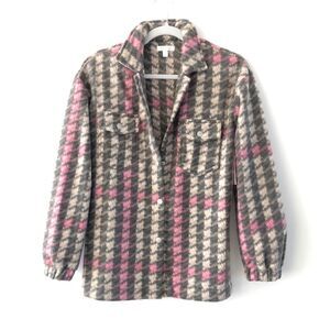 Abound Fleece Plaid Shacket Pink Grey Shirt Jacket Houndstooth NWT